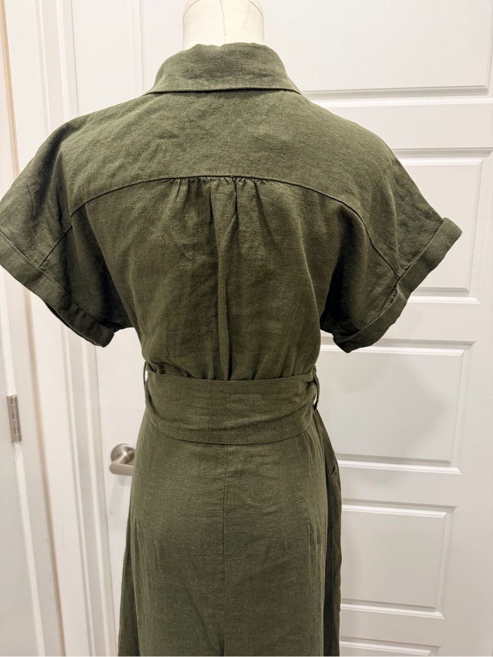 Zara Linen-Blend Olive Button-Front Shirt Maxi Dress with Belt - Picture 9 of 12
